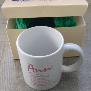 "Ann" Name Collectible White and Pink ceramic Mug